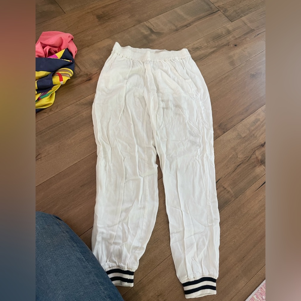 Loyd Ford White Cotton Joggers w/ Blue and White trim